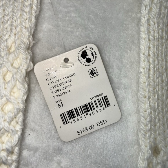 NWT Free People Hidden Tropics Sweater Ivory Purple Trim Open Knit Sz MD Boho - Picture 9 of 13